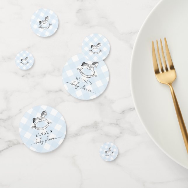 Rocking Horse Baby Shower Blue Gingham Confetti Konfetti (Gruppe)