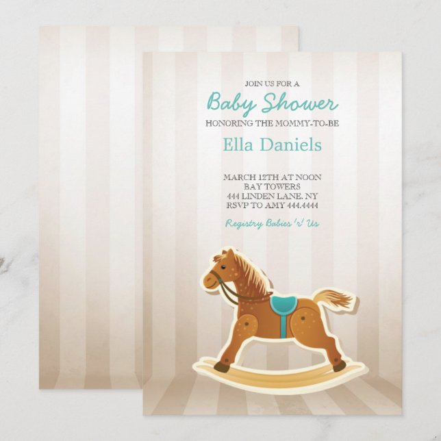 Rocking Horse Baby Shower Boy Einladung (Vorne/Hinten)
