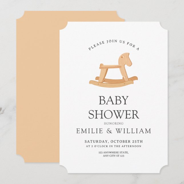 Rocking Horse Baby Shower Einladung, Minimalistisc Einladung (Vorne/Hinten)