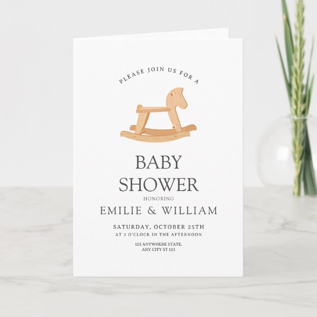 Rocking Horse Baby Shower Einladung, Minimalistisc Einladung (Vorderseite)