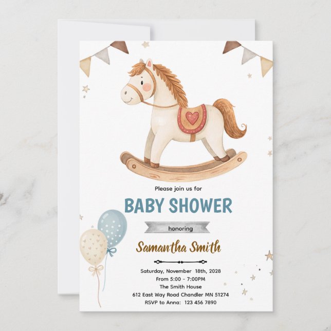 Rocking Horse Baby Shower Invitation Einladung (Vorderseite)