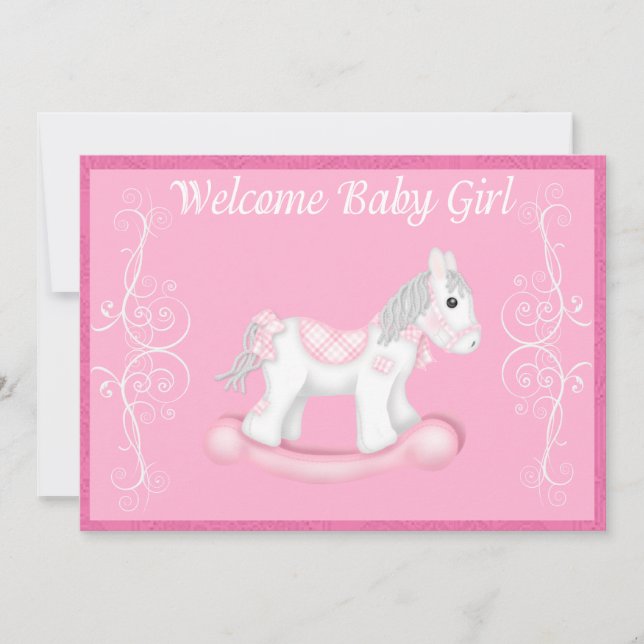 Rocking Horse Baby Shower Invitation (Girl) Einladung (Vorderseite)