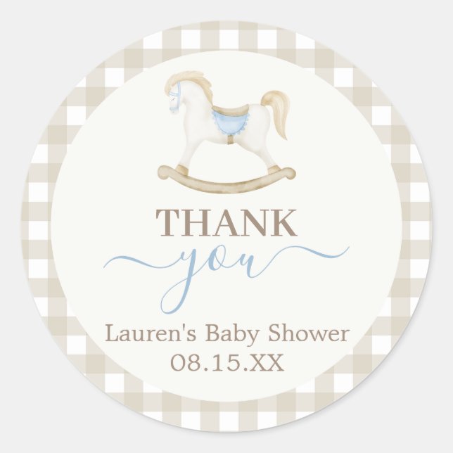 Rocking Horse Baby Shower Round Sticker (Vorderseite)