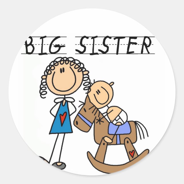 Rocking Horse Big Sister T - Shirt und Geschenke Runder Aufkleber (Vorderseite)