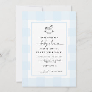 Rocking Horse Blue Gingham Baby Shower Einladung