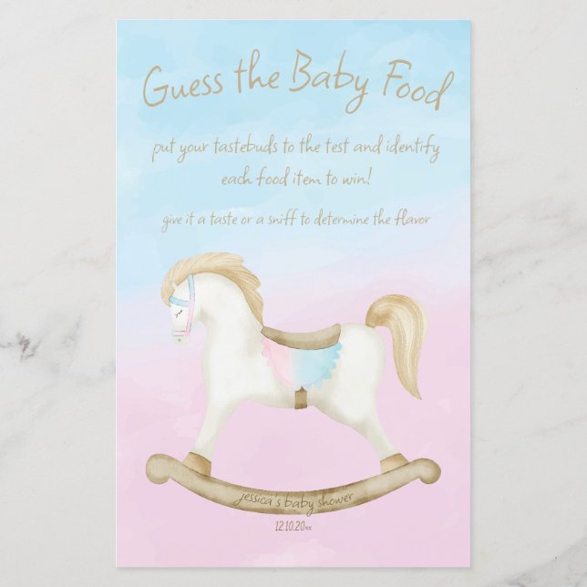 Rocking Horse Blue Pink Baby Guess Food Game (Rückseite)