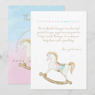 Rocking Horse Blue Pink Gender Neutral Baby Dusche Dankeskarte