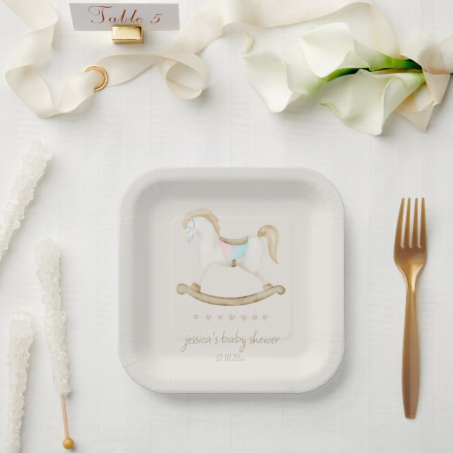 Rocking Horse Blue Pink Gender Neutral Baby Dusche Pappteller (Hochzeit)