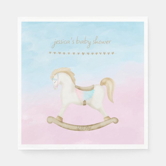 Rocking Horse Blue Pink Gender Neutral Baby Dusche Serviette (Vorderseite)