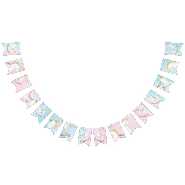 Rocking Horse Blue Pink Gender Neutral Baby Dusche Wimpelkette (Alle)