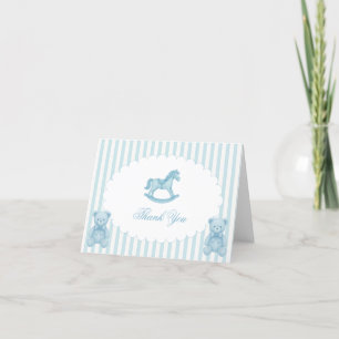 Rocking Horse Blue Preppy Baby Shower Dankeskarte