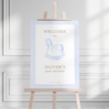 Rocking Horse Blue Toile De Jouy Baby Dusche