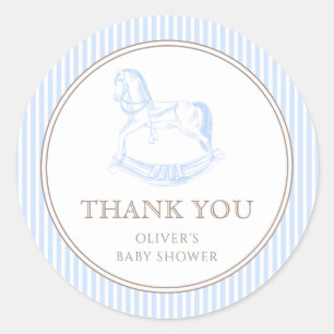 Rocking Horse Blue Toile De Jouy Baby Dusche Runder Aufkleber