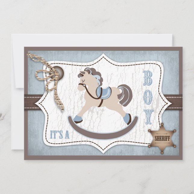 Rocking Horse Cowboy Baby Dusche Blau Einladung (Vorderseite)