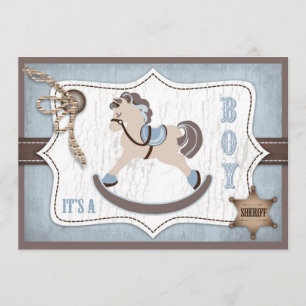 Rocking Horse Cowboy Baby Dusche Blau Einladung