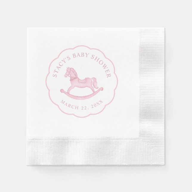 Rocking Horse Girl Babydusche Napkins Serviette (Vorderseite)