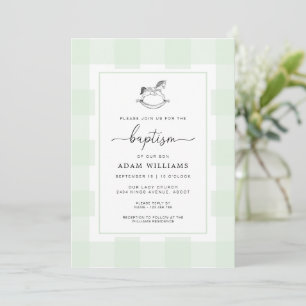 Rocking Horse Green Gingham Taufe Einladung