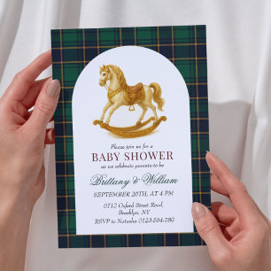 Rocking Horse Green Kariert Baby Shower Einladung