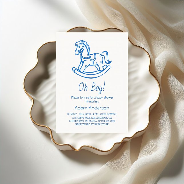 Rocking Horse Oh Boy Baby Dusche | Elegant und Nie Einladung (Von Creator hochgeladen)