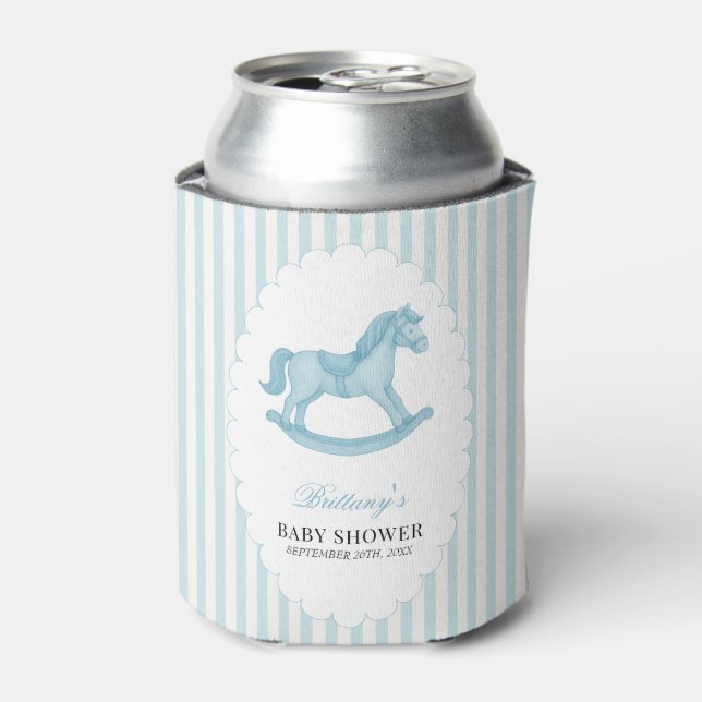 Rocking Horse Preppy Bear Blue Baby Dusche Dosenkühler (Kanne Vorderseite)