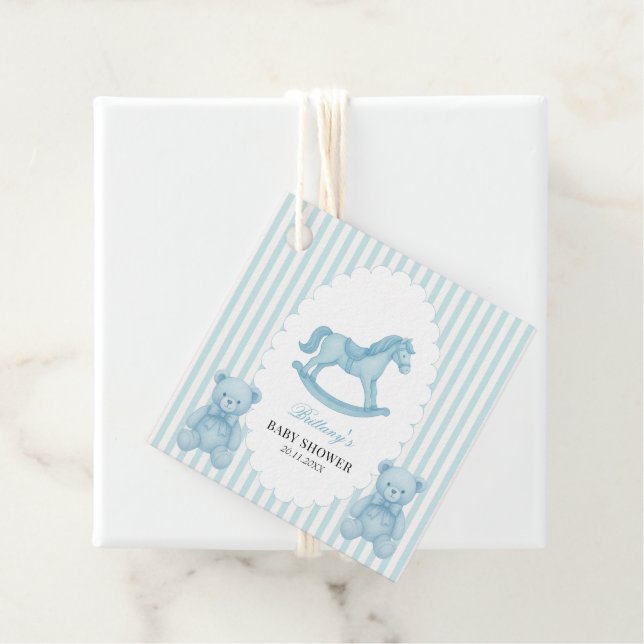 Rocking Horse Preppy Bear Blue Baby Dusche Geschenkanhänger (Beispiel)