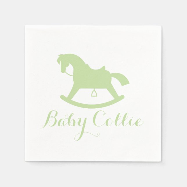 Rocking Horse Silhouette Baby Shower Napkins Green Serviette (Vorderseite)