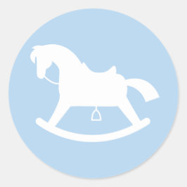 Rocking Horse Silhouette Baby Shower Sticker Blau