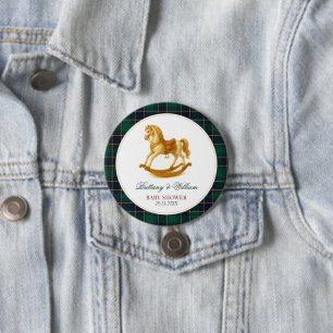 Rocking Horse Tartan Kariert Baby Dusche Button