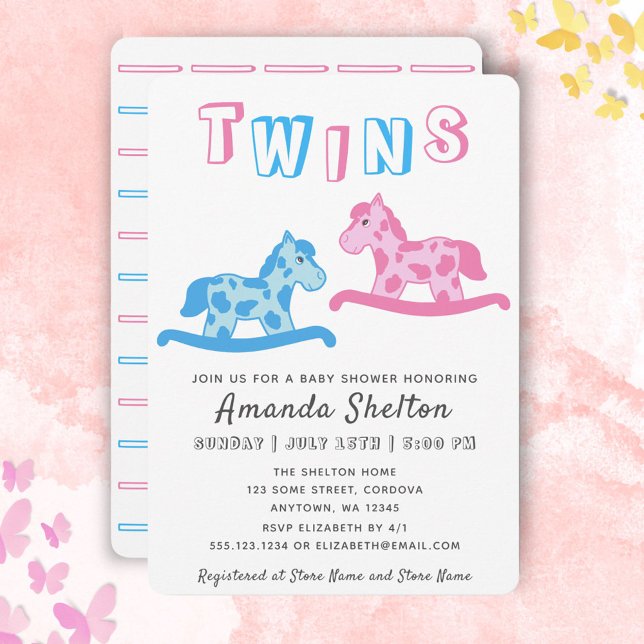 Rocking Horse Twins Baby Shower Einladungskarte (Von Creator hochgeladen)