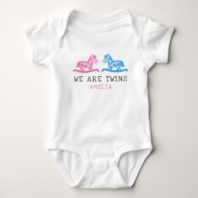 Rocking Horse Twins Boy Girl Name Baby Strampler (Vorderseite)