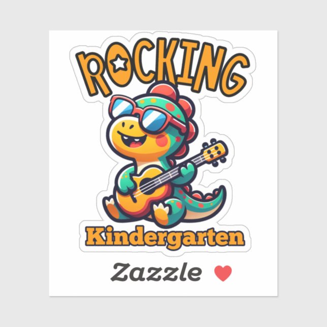 Rocking Kindergarten Dinosaur with guitar  Aufkleber (Blatt)