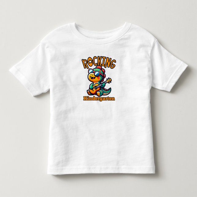 Rocking Kindergarten Dinosaur with guitar  Kleinkind T-shirt (Vorderseite)