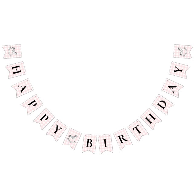 Rocking Pferd Pink Gingham Birthday Banner (Alle)