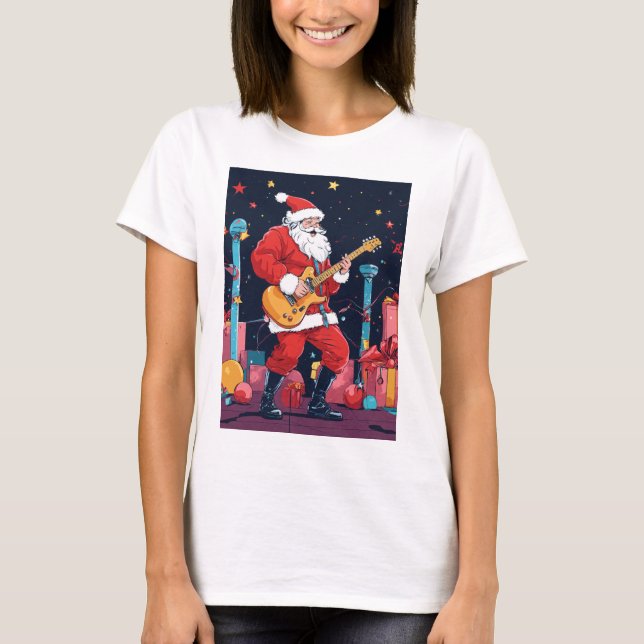 Rocking Santa Claus Playing Electric Guitar T-Shirt (Vorderseite)