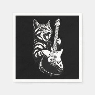 Rockkatze spielt E-Gitarre   Coole Musikliebe Serviette