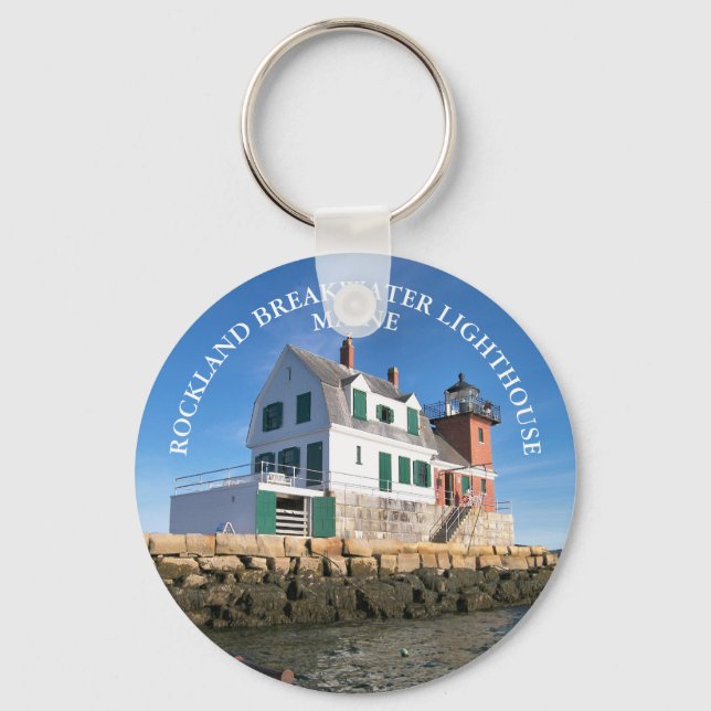 Rockland Breakwater Lighthouse Maine Round Keyring Schlüsselanhänger (Vorderseite)