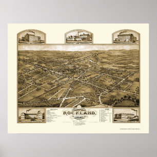 Rockland, MA Panorama Karte - 1881 Poster