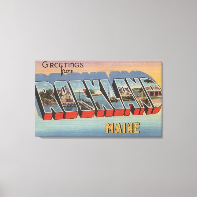 Rockland, Maine - Große Briefmarkenszenen Leinwanddruck (Vorderseite)