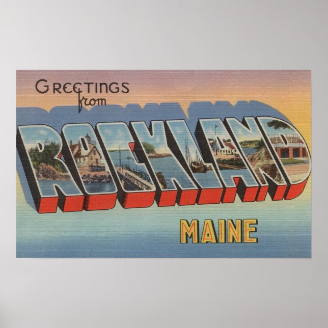 Rockland, Maine - Große Briefmarkenszenen Poster (Vorne)
