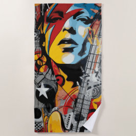 Rockmusik Frau Gitarre Pop Art Straßenstil Strandtuch