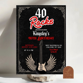 Rock'n'Roll 40. Rockstar Adult Geburtstagsparty Einladung