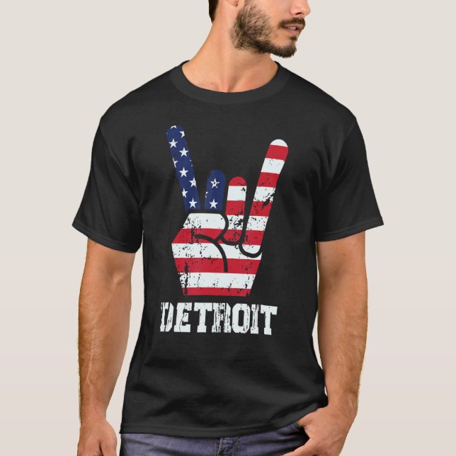 Rock'n'Roll 4. Juli Rock Hand Detroit American T-Shirt (Vorderseite)
