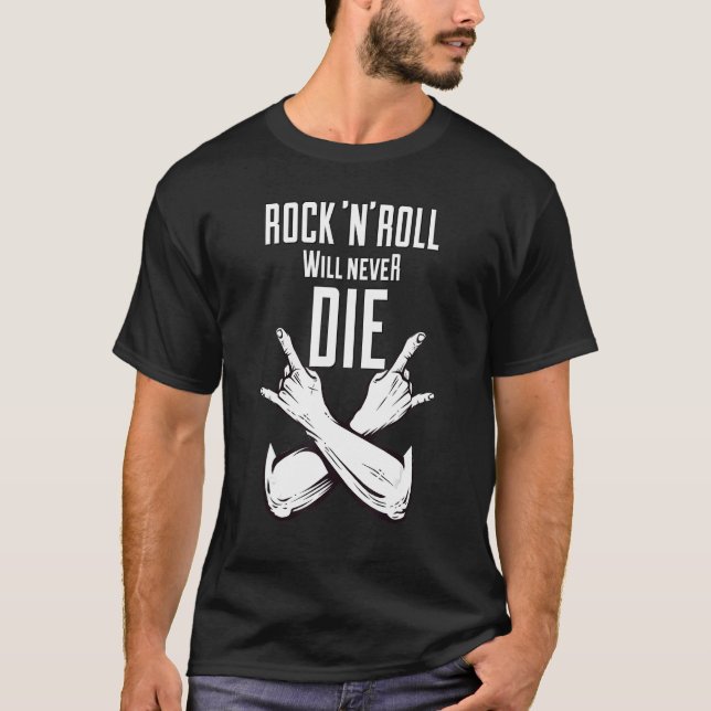 Rock'n'Roll Die nie Rocker Heavy Metal Head T-Shirt (Vorderseite)