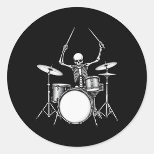 Rock'n'Roll Drummer Skelett Playing Drums Runder Aufkleber