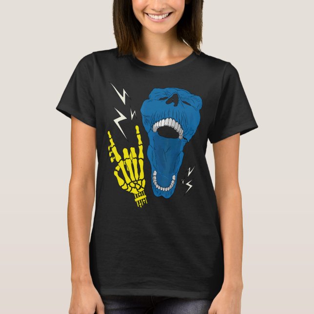 Rock'n'Roll Electric Gitarre Skelett Hand Devil Ho T-Shirt (Vorderseite)