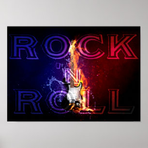 Rock'n'Roll Fire Flaming Electric Guitar Music Poster