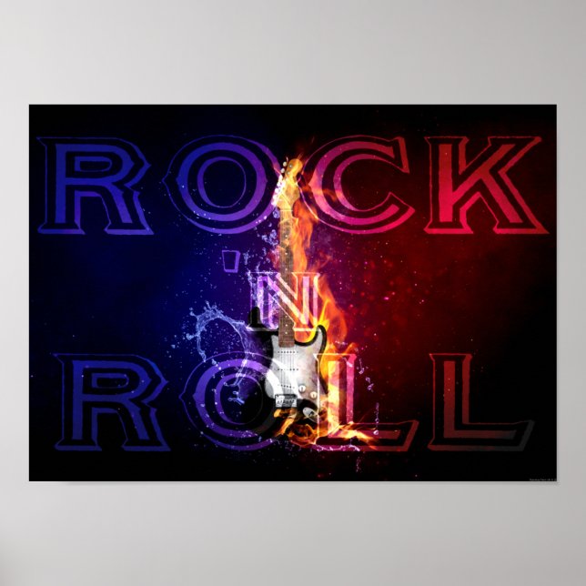 Rock'n'Roll Fire Flaming Electric Guitar Music Poster (Vorne)