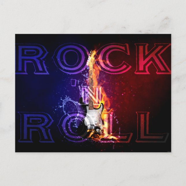 Rock'n'Roll Fire Flaming Electric Guitar Music Postkarte (Vorderseite)