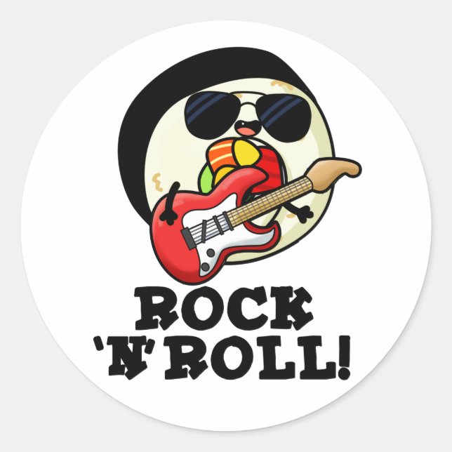 Rock'n'Roll Funny Sushi Roll Pun Runder Aufkleber (Vorderseite)