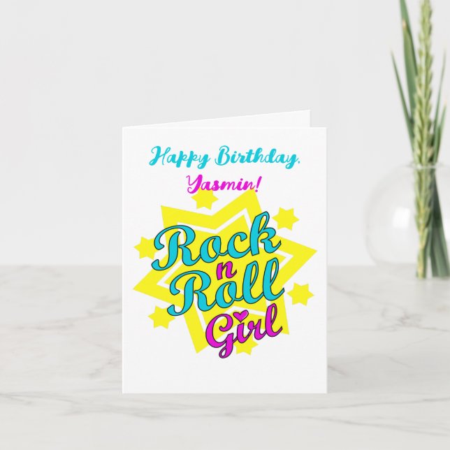 Rock'n'Roll Girl Happy Birthday Karte (Vorderseite)